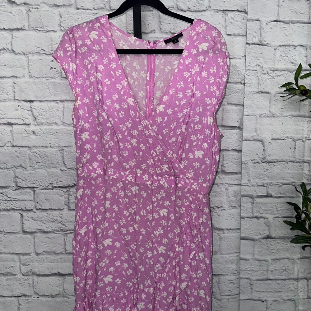 J.Crew Ruffle Front Mini Dress Size 12 Bubblegum Floral Pink Purple Cap Sleeves